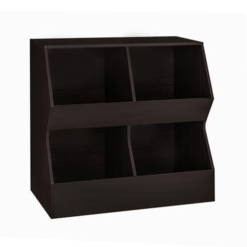Image of DINZI LVJ Kids Bookshelf, Toy Storage Organizer, Wooden Toy Cabinet, 4 Cubby Children Bookcase, 31.5" L Toddler Book Shelf for Bedroom, Nursery, Hallway, School, Espresso