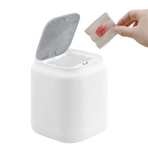 Tissting Mini Poubelle de Comptoir 13 X 13 X 15 Cm Poubelle de Bureau avec Couvercle de Type Presse, Corbeille à Déchets de Bureau Corbeille en Plastique pour Bureau(Blanc)
