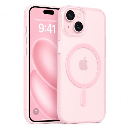 Image of DIZORO Matte Case for iPhone 14 Plus Compatible with MagSafe, Camera Lens Full Protection, Shockproof Translucent Frosted TPU Soft Phone Cover, Anti-Fingerprint (Pink)