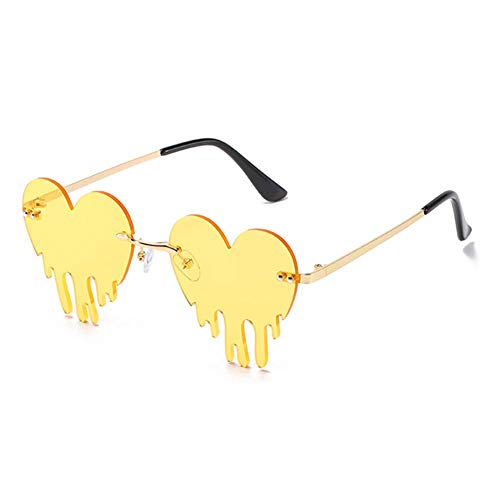 Dripping Heart Sunglasses for Men Women Melting Rimless Irregular Party Sun Glasses Metal Prom Colorful Eye Glasses)(yellow)