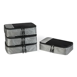 Amazon Essentials 4-Piece Packing Cubes Travel Accessories Set, Luggage Organiser with Double Zip, Mesh Top, Polyester, Small, Grey (Previously Amazon Basics)