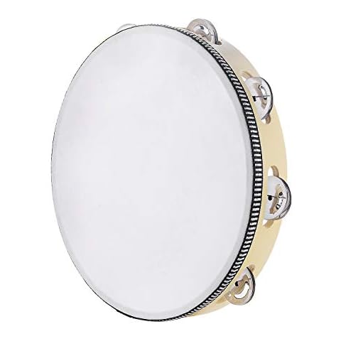 Tambourine for adults 10 inch Hand Held Drum Bell Birch Metal Jingles Percussion Gift Musical Educational Instrument for Church KTV Party (10 inch) Cover