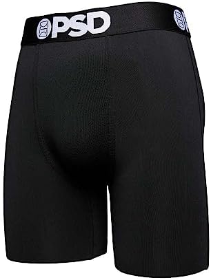 PSD Men's Basic Solid Boxer Briefs - 7 Inch Inseam Breathable and Supportive Men's Underwear with Moisture-Wicking Fabric, Black, L