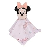 NoJo Disney Minnie Mouse White, Light Blue, and Peach Super Soft Security Baby Blanket with Plush Minnie Mouse Head
