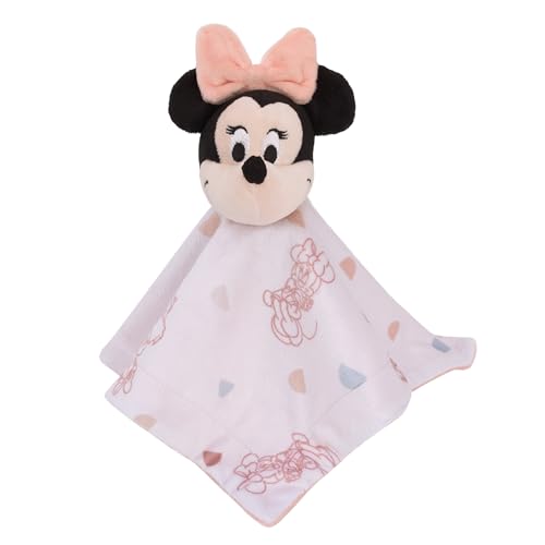 Image of NoJo Disney Minnie Mouse White, Light Blue, and Peach Super Soft Security Baby Blanket with Plush Minnie Mouse Head