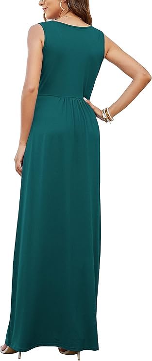 AUSELILY Abito estivo da donna, lungo, maxi abito da sera, abito avvolgente, verde scuro, XL