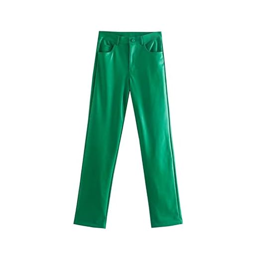 A1-Brave Läderbyxor Jean dam, Kvinnor med fickor Gröna byxor Vintage High Waist Zipper Fly Kvinna Byxor (Color : As picture, Size : XS)