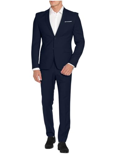 Mens Suits 2 Piece Slim Fit Suit Set Solid Two Button Blazer Jacket Pants Classic Tuxedo Set