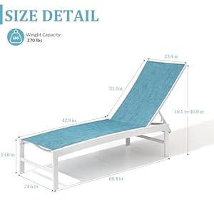 Patio Aluminum Chaise Lounge Chair Set of 2 Outdoor Recliner Lounge Chair Sun Loungers All Weather Chaise with 5 Adjustable Backrest and Lay Flat Positions for Garden Balcony Pool