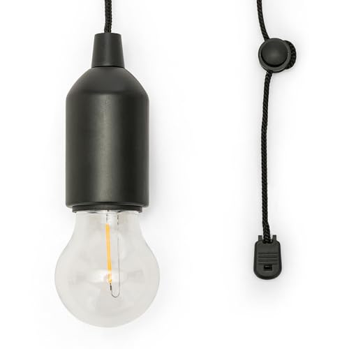 Velamp Retrò – Lampadina LED portatile a batteria – Con cordoncino – Luminosa e di grande autonomia - Facile da usare, sicura e resistente - Ideale per interni ed esterni – Colore nero