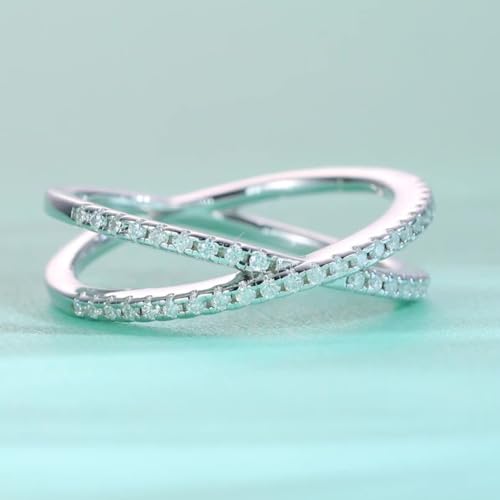 18K White Gold Plated X Ring Simulated Diamond CZ Criss Cross Ring for Women Statement Promise Ring4