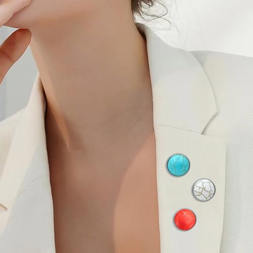 Image of 30 Pack Funny Turquoise Pins Set Cute Vintage Round Crystal Gemstone Lapel Pin Brooch Badges Funny Pins for Backpacks Badges Jackets Hats Accessories for Women Men