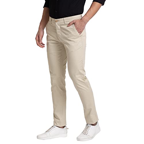Image of Parx Men Low Rise Tapered Fit Solid Pattern Cotton Spandex Blend Flat Front Casual Trouser