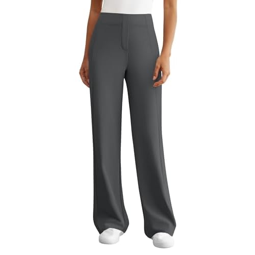 DLOODA Womens Dress Work Pants Wide Leg Business Casual Slacks Stretchy High Waist Comfy Trousers with Pocket Dark Grey X-Small