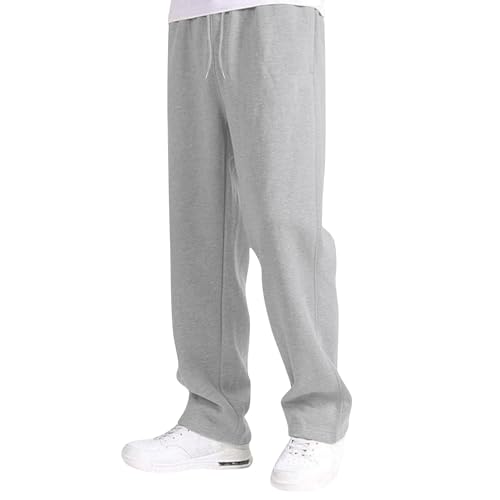 Pantalones de chándal para niño con pierna recta, dobladillo abierto para actividades deportivas de ocio, con cintura elástica, prácticos bolsillos, gris, 11-12 años