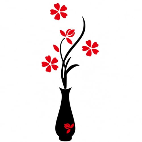 Image of DreamKraft Flower Pots Wall Sticker for Home Decor, Drawing Hall, Living Room Decor (Black & Red, PVC Vinyl)