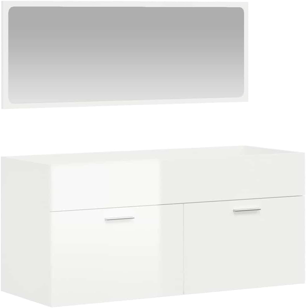 Homogen Bathroom Cabinet with Mirror High Gloss White Engineered Wood Wall-Mounted Vanity Storage Set for Bath Sink Combo with Spacious Compartments Modern Mueble Baño Design