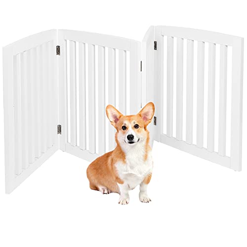 Pet Gate For Dogs - 24Inch Indoor Dog Gate For Stairs House Doorways Wooden Freestanding Dog Fence Extra Wide 4 Panels #TOP6