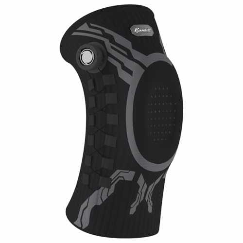 Kuangmi Genouillère Professionnelle Avec Molette Mécanique, Coussinets Gel Rotulien et Stabilisateurs Latéraux - Soutien Articulaire pour Douleur au Genou,...