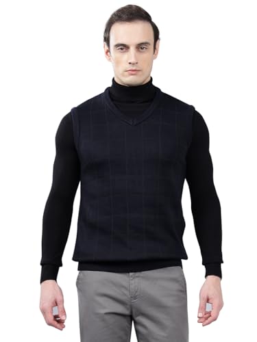Image of Cantabil Checkered V-Neck Sleeveless Regular Fit Mens Casual Sweater | Casual Sweater for Men | Mens Sweater for Winter Wear (P MSWT00124)