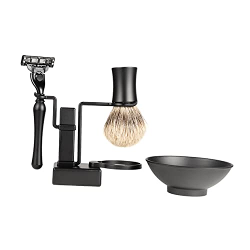 Mikinona Shaving Bowl and Stand Set Metal Razor Rack Shaving Brush Holder Men's Bowl Brush Shave Stand Space-saving Design