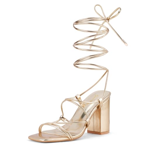 GENSHUO Damen Riemchen-Sandalen mit kräftigen Absätzen...