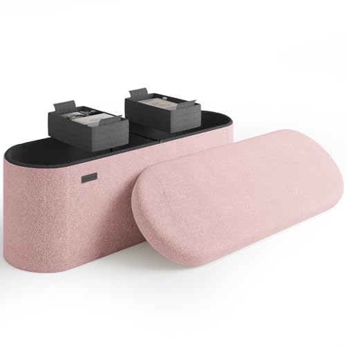 StorageBud Banco otomano de almacenamiento, banco de almacenamiento de 43 pulgadas para extremo de la cama, reposapiés otomano grande plegable, banco de entrada con almacenamiento, baúl de
