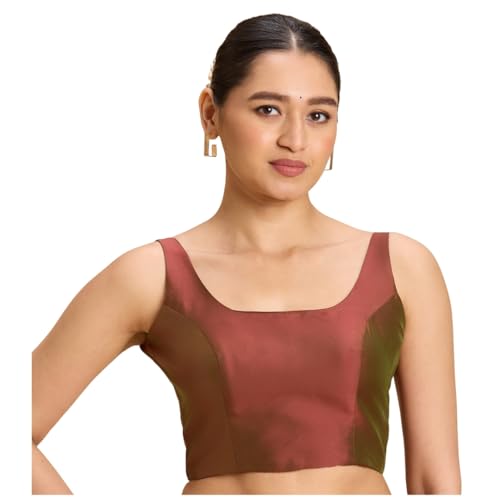 Image of Studio Shringaar Women's Polyester Sleeveless Satin Padded Saree Blouse