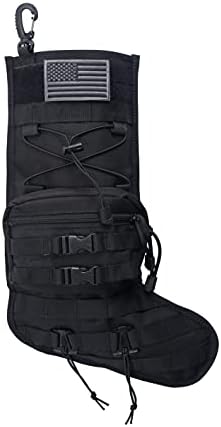 Speed Track 2021 Tactical Christmas Stocking, with Flag Patch MOLLE Webbing, Zip Pocket, MOLLE Clips, Gift for Veterans Military Patriotic and Outdoorsy People, Urban Black