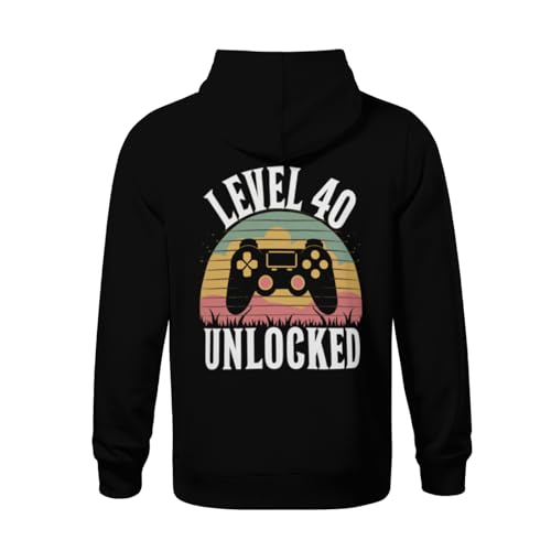 Kids Retro Level 40 Unlocked Video Gamer 40th Birthday Gift Boys Girls Lightweight Kangaroo Pocket Fleece Hoodies3