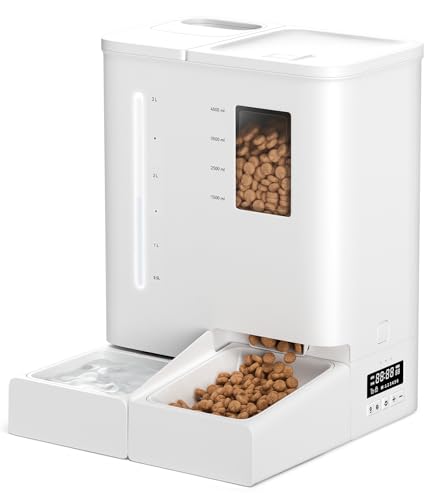 DUDUPET Distributeur Croquettes Chat Automatique et Eau 2 en 1, 5L Distributeur Croquettes Chien Sèche Programmable et 4L Fontaine a Eau Chats Combo,...