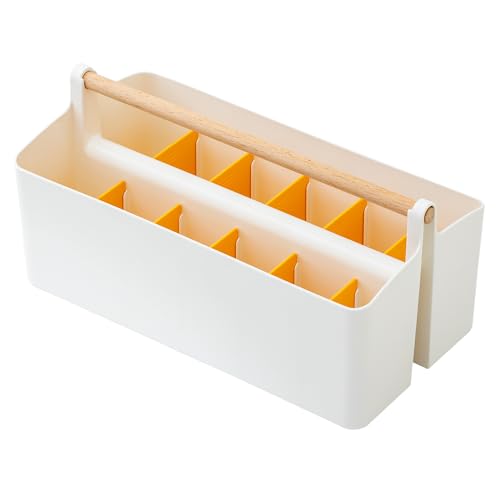 Vidifor Art Supply Organizers Caddy with Handle, Desk, Home, Office, Cleaning Caddy, Makeup Basket and Tote (White+Yellow, Large)