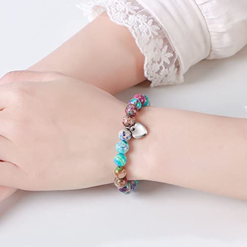 Grandma Gifts For Birthday Natural Healing Stone Bracelet Happy Birthday Grandma Gifts Heart Charm Bracelet Elastic Beaded Bracelets For Women Yoga Healing Gifts For Mother’s Day Christmas Birthday Nana Gifts Bracelet #TOP4