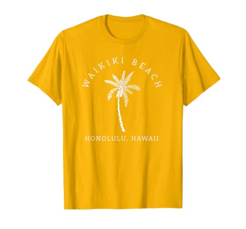 Retro Cool Waikiki Beach Hawaiian Island Palm Tree Souvenir T-Shirt, Men, Golden Yellow, XX-Large