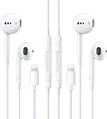 2 Pack-Apple Headphones Wired Earbuds with Lightning Connector Earphones with Built-in Microphone & Volume Control [Apple MFi Certified] Compatible with iPhone 13/11/XR/XS/X/8/7/SE