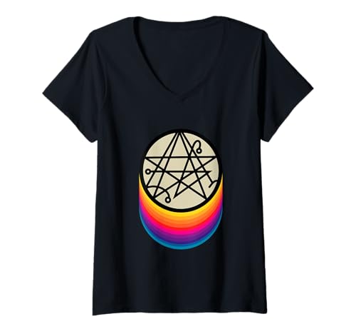 Mujer Horror cósmico retro Rain Rainbow Miskatonic de los 70 Camiseta Cuello V