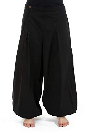 Pantalon ethnique large et bouffant femme droit taille élastique noir