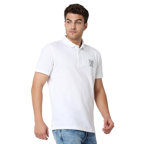 Image of Spykar Men's Slim Fit Polo Neck Half Sleeve Solid Casual T-Shirt