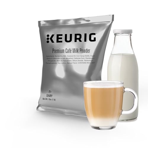 Keurig Premium Café Milk Powder, 1lb Bag, Specialty Beverage Base for Lattes &amp; Cappuccinos, Makes About 30 Drinks, for Commercial Brewers, Contains Milk &amp; Soy, 12 Pack