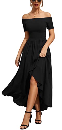 Image of Kormei Women Short Sleeve Off Shoulder Floral High Low Flowy Summer Party Long Maxi Dress XL Black