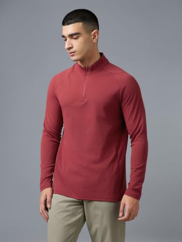 Image of TECHNOSPORT Men's Solid Full Sleeve T-Shirt ELASTOPLUS Quick Dry Slim Fit Mock Neck Sports Tee for Training Layering Casual Wear UPF50+ Anti Odour