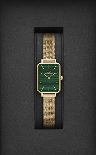 Image of Daniel Wellington Quadro Analog Watch for Women with Green Rectangle Dial & Gold Stainless Steel Bracelet Band Water Resistant Women's Wrist Watches - DW00100561K