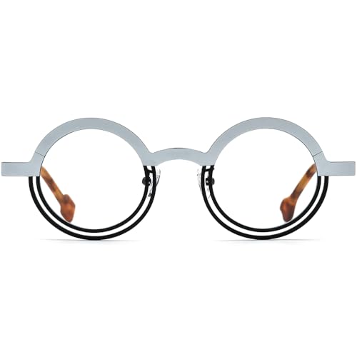 Image of FONEX Colorful Pure Titanium Glasses Frame Women Retro Round Eyeglasses