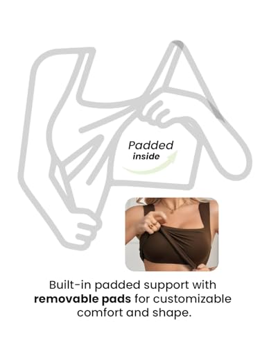 Image of Sizi Women's Ribbed Knit Tank Top with Built-in Padded Support, Square Neck Sleeveless Crop Top, Brown