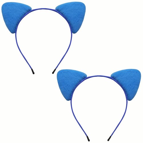 TUTKIMUS 2 Pack Blue Cat Ears Headband Soft Furry Cat Ear for Women Holiday Party Cosplay Cats Costume Accessories