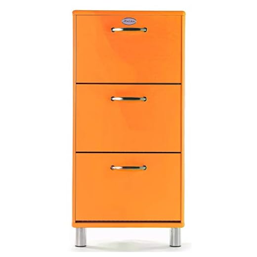 Tenzo Malibu Skoskåp, Hallförvaring, Hallmöbel, Skohylla 3 Dörrar/Lådor Orange, Retro Design, Svensk Design, Svensktillverkad - 121 x 58 x 24 cm