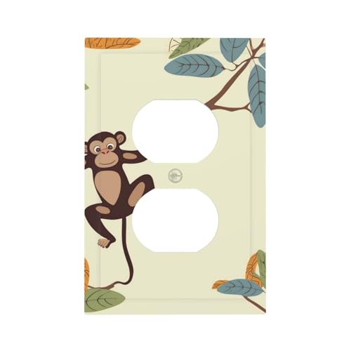Plaque murale 1 interrupteur décoratif duplex - Singe suspendu sur une branche d'arbre - Plaque d'interrupteur électrique vierge pour décoration de prises électriques - 12,7 x 7,6 cm