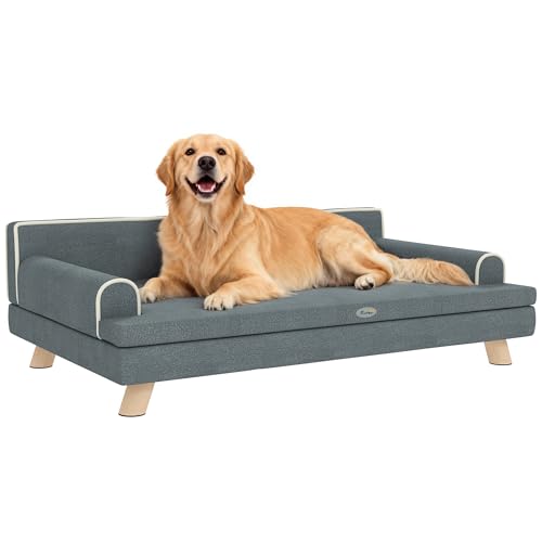 PawHut Canapé pour Chien Chat Design scandinave Coussin Moelleux Amovible Pieds Bois Massif 100 x 62 x 32 cm Gris