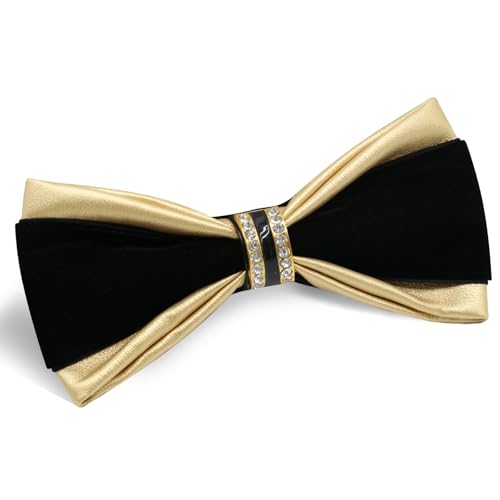 Image of Men's PU Velvet Rhinestone Bow Tie for Wedding | Adjustable neck strap, Soft velvet finish, For tuxedo and prom events, No tying required, Elegant rhinestone accent