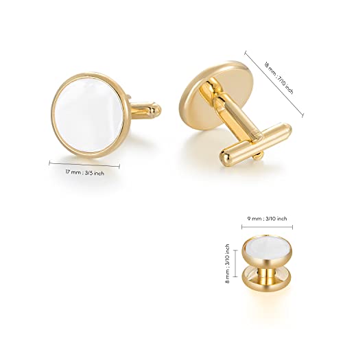 wynameleri Mens Classic Shirts Cufflink Studs, Mother-of-Pearl Tuxedo Shirt Button and Cuff Links Set, Formal Business Wedding Jewelry3